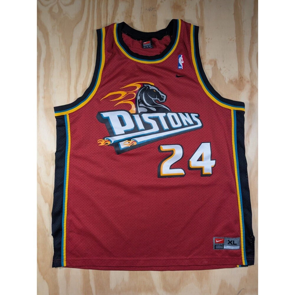 Vintage Nike Detroit Pistons Mateen Cleaves 24 Jersey XL Red Flaming Horse